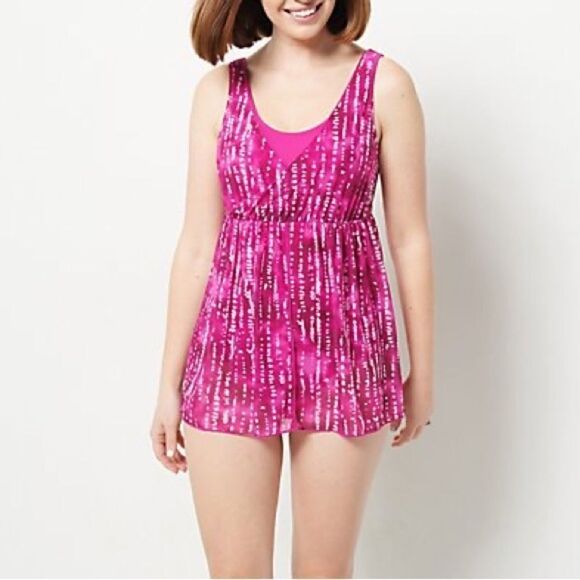Denim & Co. Beach V-Neck Surplice Layered Swim Dress - Picture 1 of 7